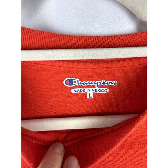 Champion ORANGE Silver Sewn Logo Heavyweight‎ Classic All Cotton T Shirt Men's L - Picture 4 of 8